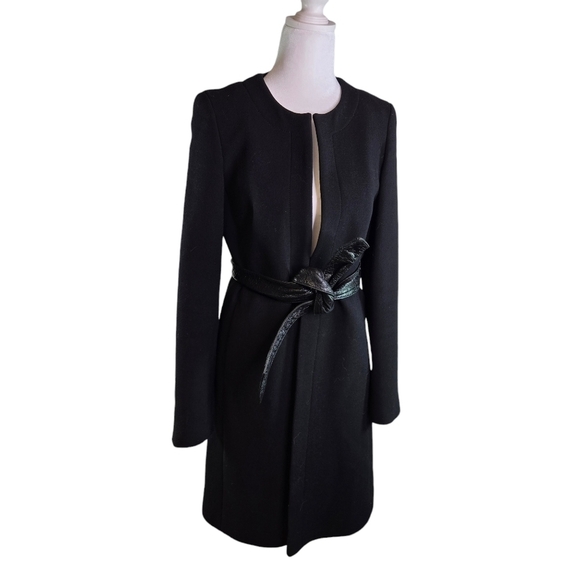 J. CREW black wool blend minimalist belted long coat - Picture 1 of 12